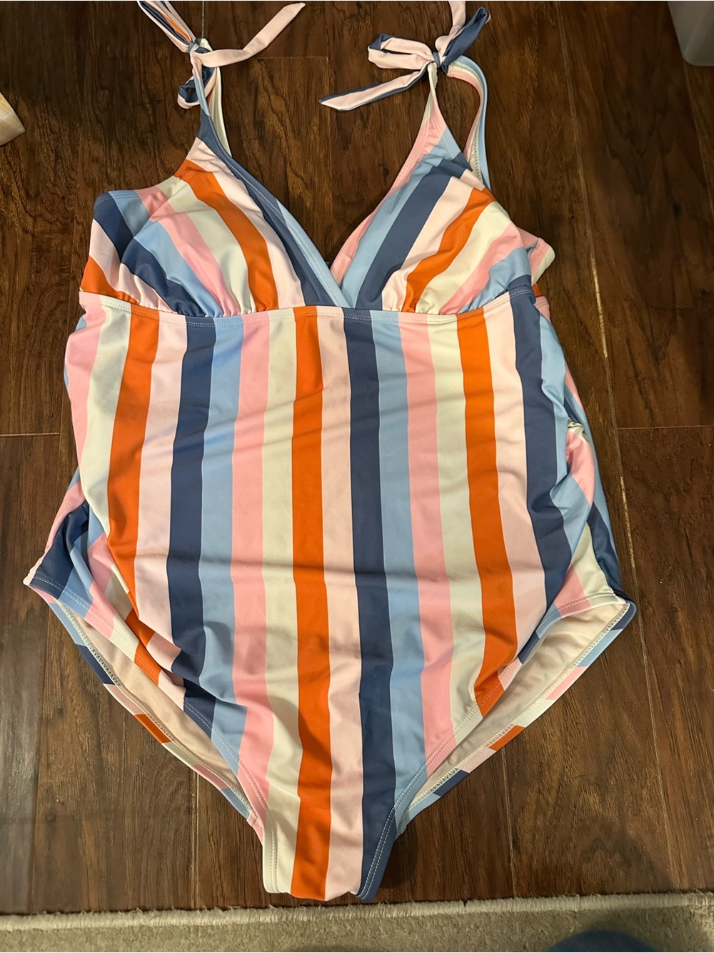 Maternity Striped Tie-Shoulder One-Piece Swimsuit - xxl